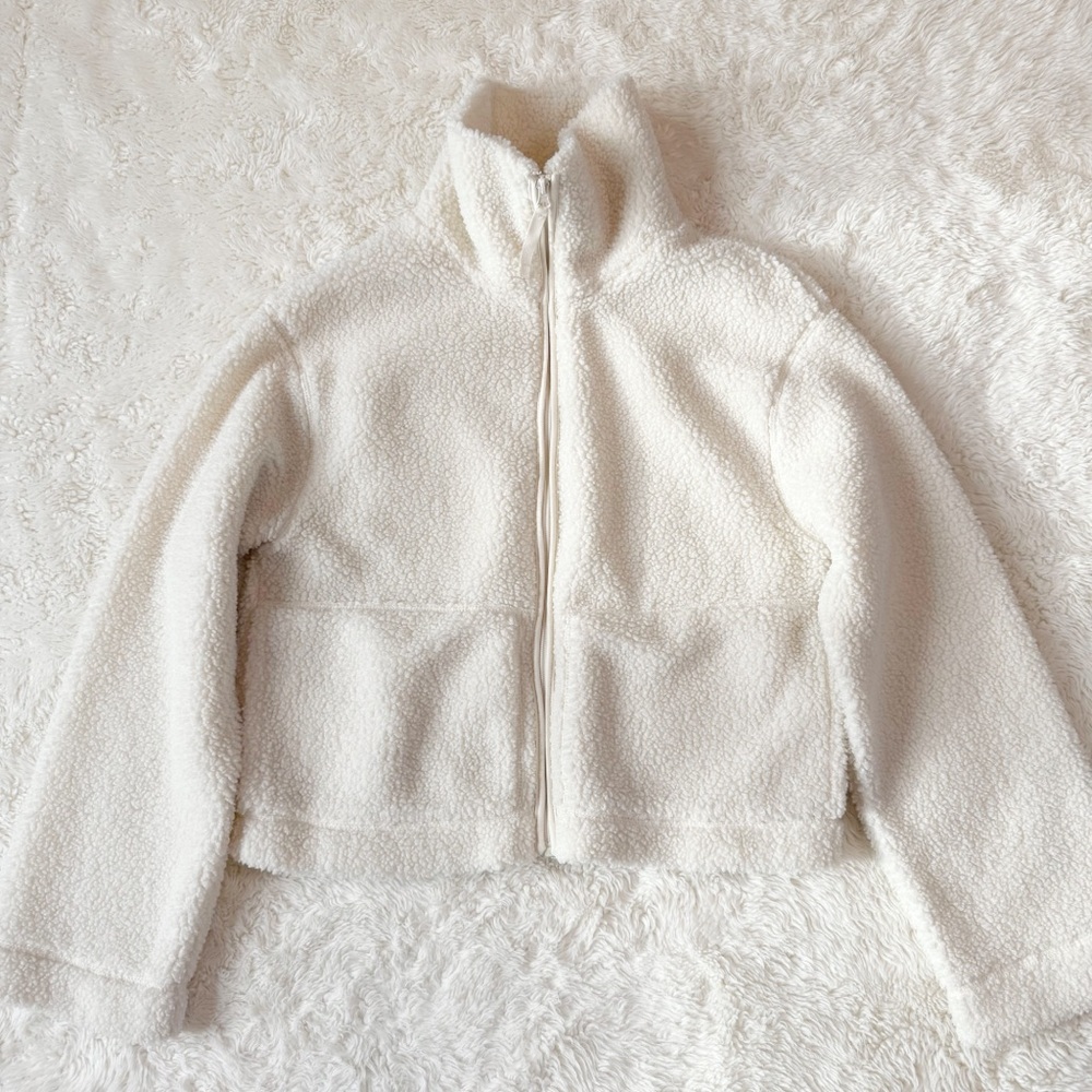 H&M Woman Cream Cozy Relax Fleece Zip-Up Sweater MEDIUM Classic Athleisure - Picture 2 of 6